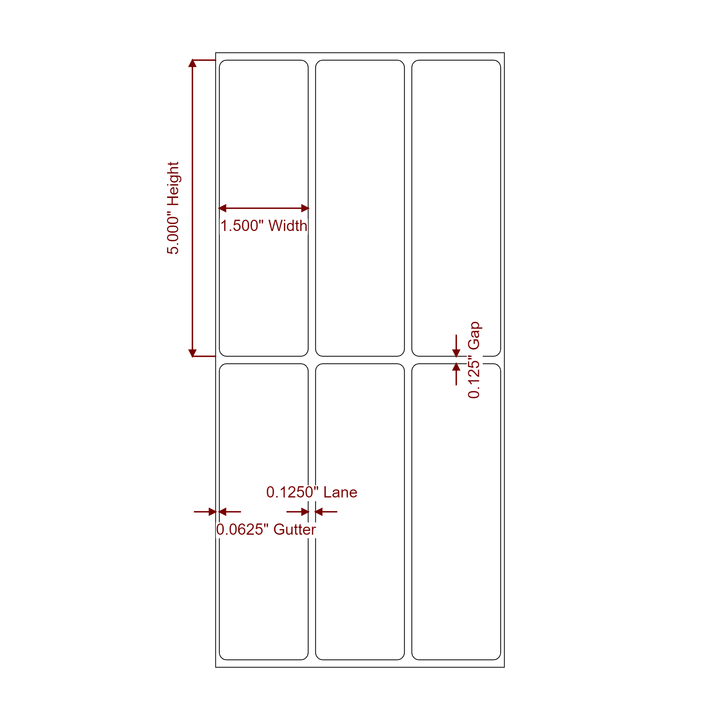 1.5 Inch x 5 Inch Rectangle Inkjet Label Roll - 3Up - 2D Drawing