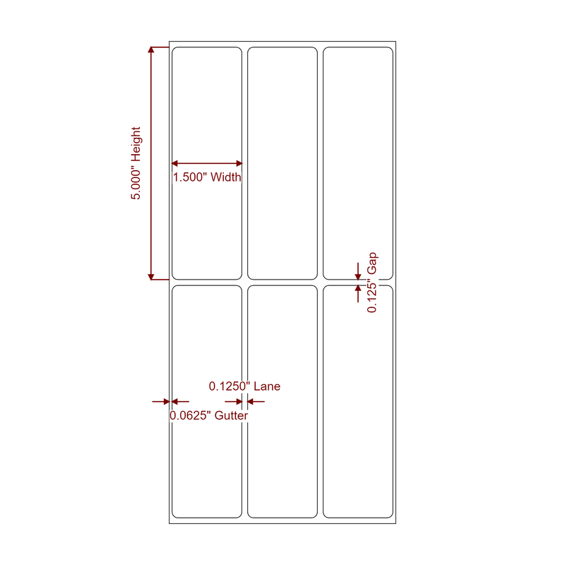 1.5" x 5" Inkjet Label Rolls | 3-Up | Fits Epson ColorWorks & Primera - Label Diagram