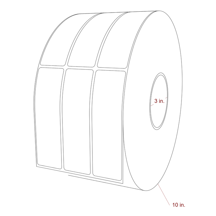 1.5 Inch x 5 Inch Rectangle Inkjet Label Roll - 3 Inch Core - 10 Inch Roll OD - 3Up - 3D Perspective
