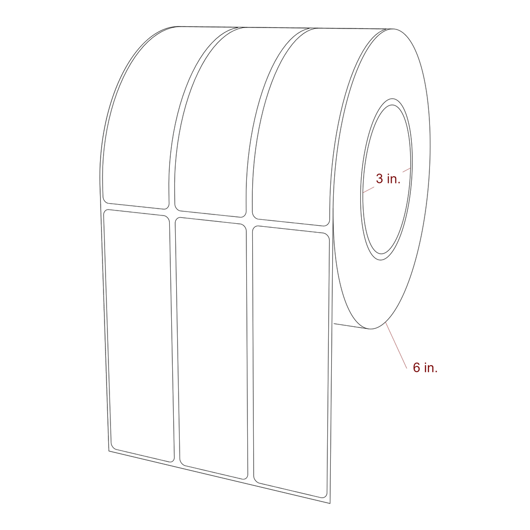 1.5 Inch x 5 Inch Rectangle Inkjet Label Roll - 3 Inch Core - 6 Inch Roll OD - 3Up - 3D Perspective