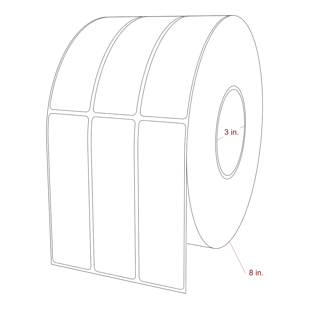 1.5 Inch x 5 Inch Rectangle Inkjet Label Roll - 3 Inch Core - 8 Inch Roll OD - 3Up - 3D Perspective