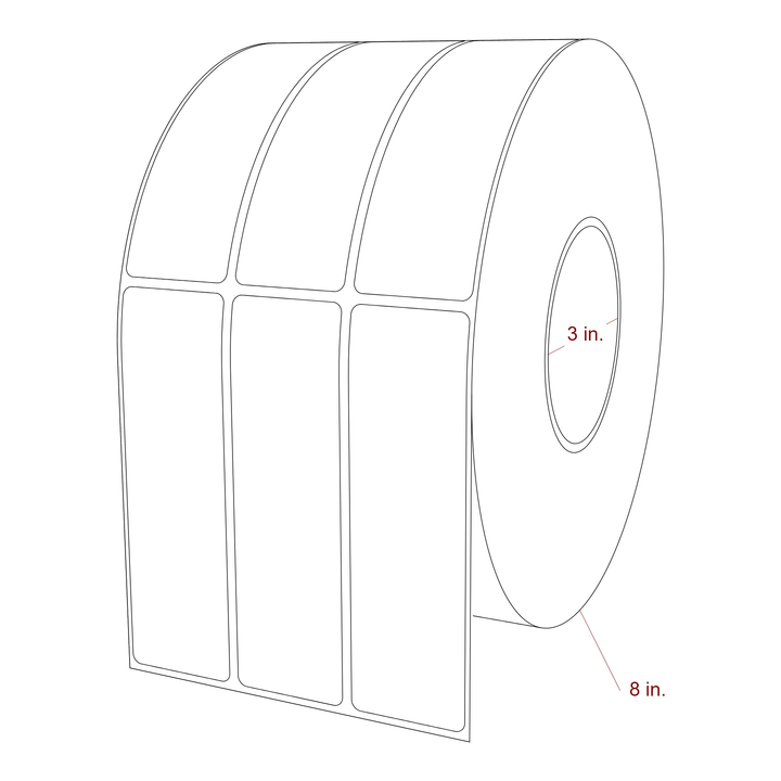 1.5 Inch x 5 Inch Rectangle Inkjet Label Roll - 3 Inch Core - 8 Inch Roll OD - 3Up - 3D Perspective