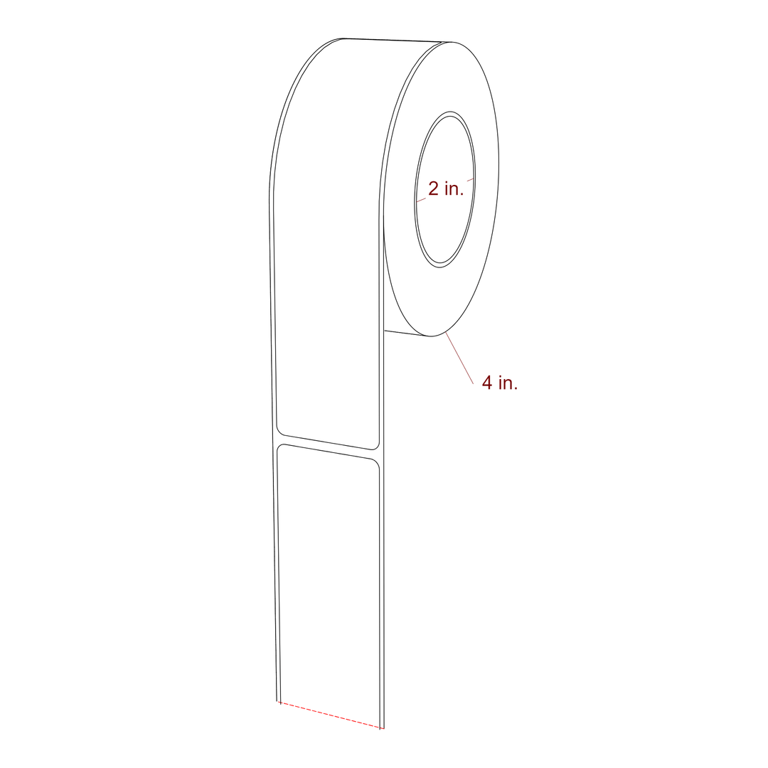 1.5 Inch x 6.25 Inch Rectangle Inkjet Label Roll - 2 Inch Core - 4 Inch Roll OD - 3D Perspective