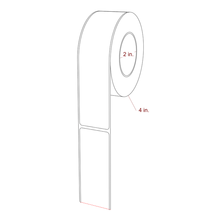 1.5 Inch x 6.25 Inch Rectangle Inkjet Label Roll - 2 Inch Core - 4 Inch Roll OD - 3D Perspective