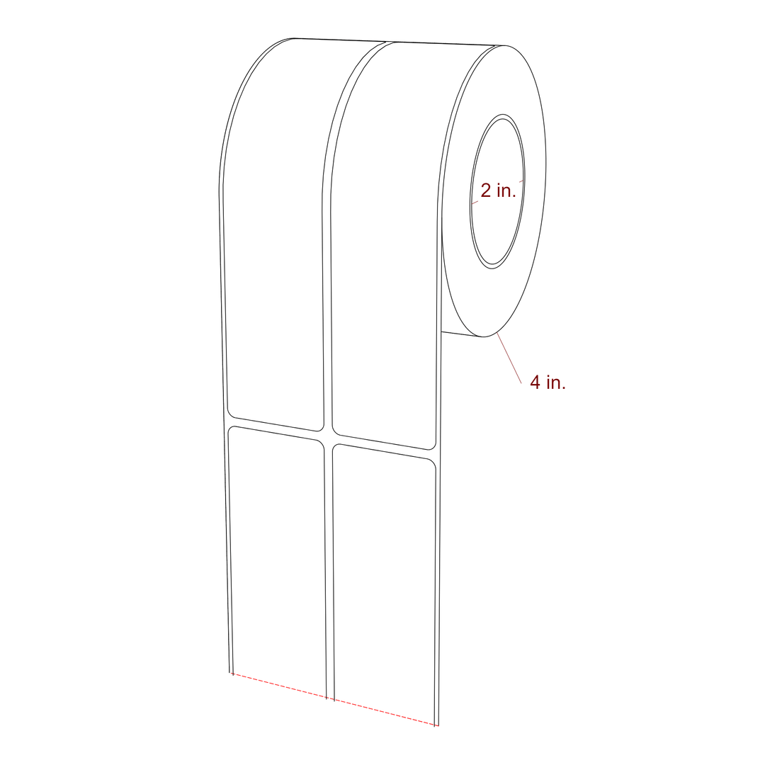1.5 Inch x 6.25 Inch Rectangle Inkjet Label Roll - 2 Inch Core - 4 Inch Roll OD - 2Up - 3D Perspective
