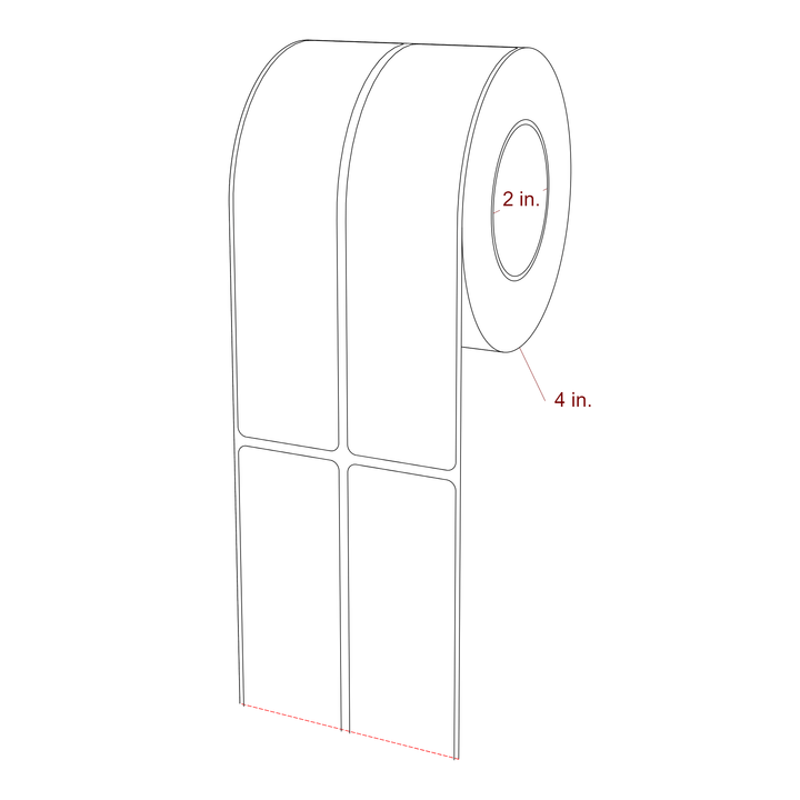 1.5 Inch x 6.25 Inch Rectangle Inkjet Label Roll - 2 Inch Core - 4 Inch Roll OD - 2Up - 3D Perspective