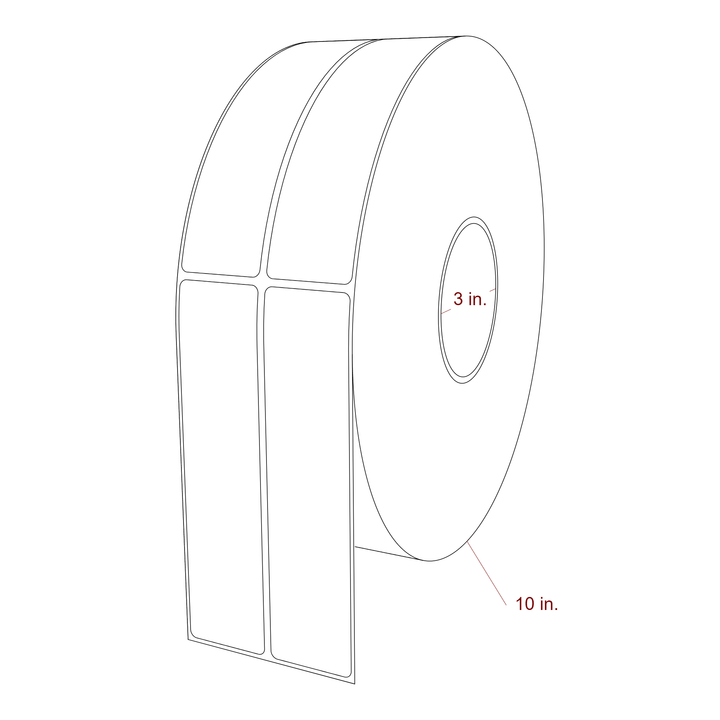 1.5 Inch x 6.25 Inch Rectangle Inkjet Label Roll - 3 Inch Core - 10 Inch Roll OD - 2Up - 3D Perspective