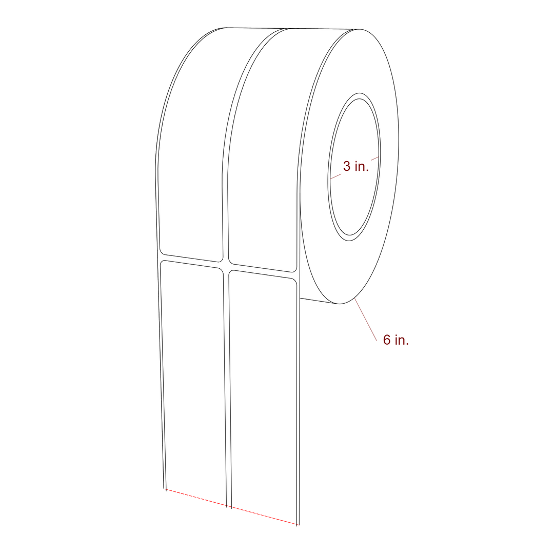1.5 Inch x 6.25 Inch Rectangle Inkjet Label Roll - 3 Inch Core - 6 Inch Roll OD - 2Up - 3D Perspective