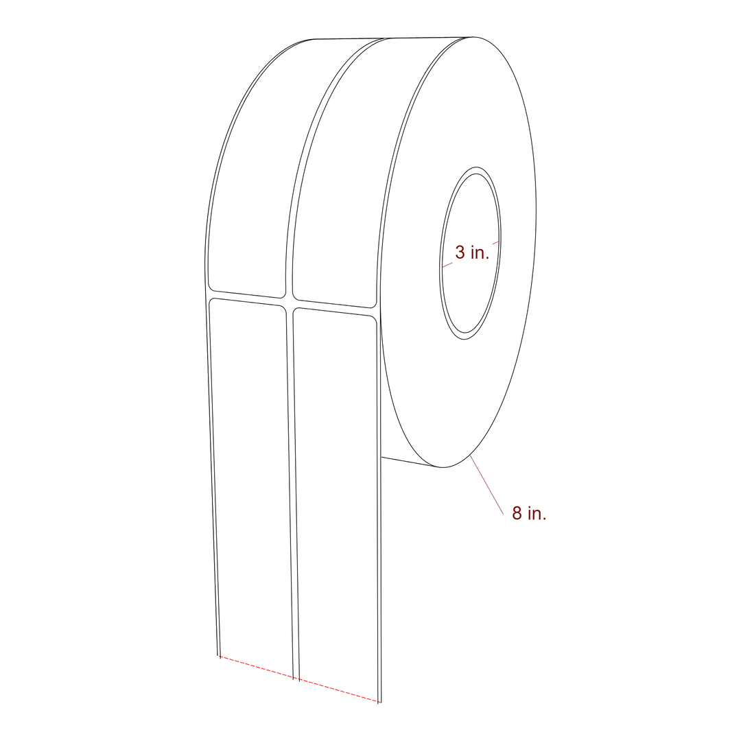 1.5 Inch x 6.25 Inch Rectangle Inkjet Label Roll - 3 Inch Core - 8 Inch Roll OD - 2Up - 3D Perspective