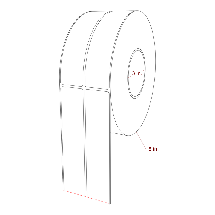 1.5 Inch x 6.25 Inch Rectangle Inkjet Label Roll - 3 Inch Core - 8 Inch Roll OD - 2Up - 3D Perspective