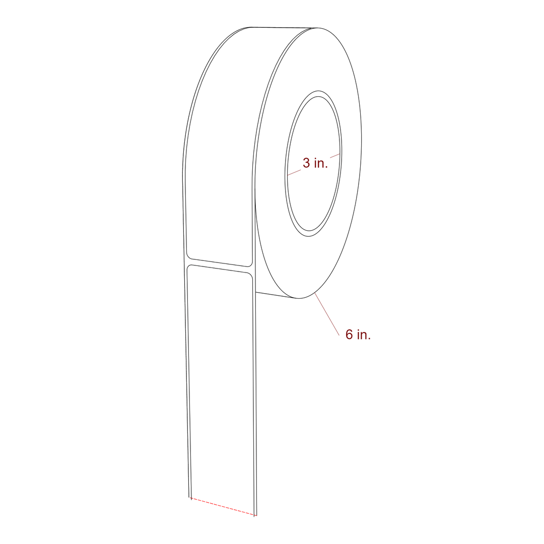 1.5 Inch x 6.25 Inch Rectangle Inkjet Label Roll - 3 Inch Core - 6 Inch Roll OD - 3D Perspective