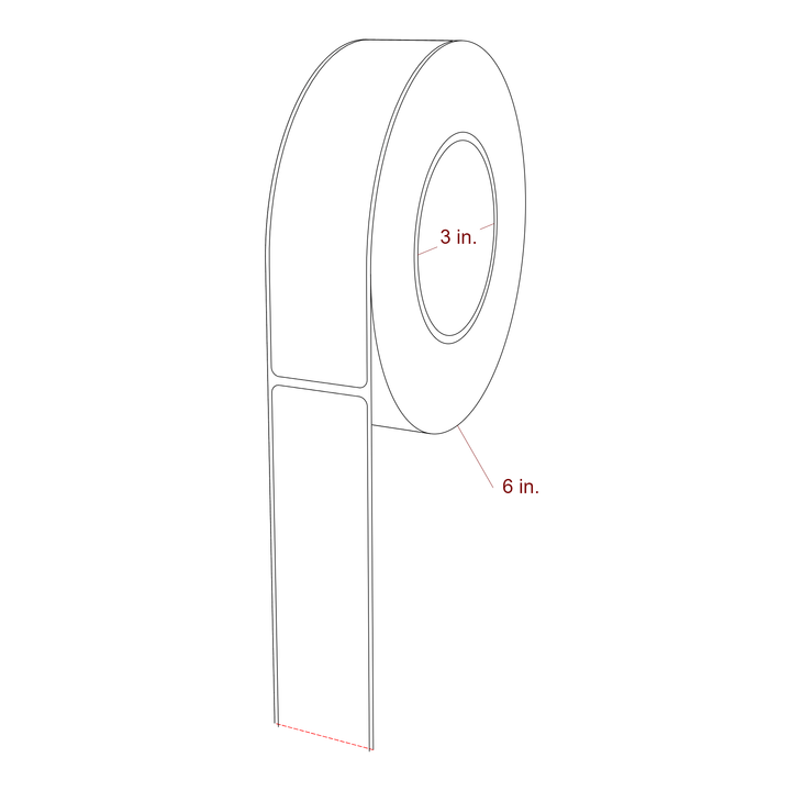 1.5 Inch x 6.25 Inch Rectangle Inkjet Label Roll - 3 Inch Core - 6 Inch Roll OD - 3D Perspective