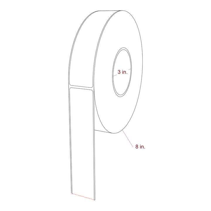 1.5 Inch x 6.25 Inch Rectangle Inkjet Label Roll - 3 Inch Core - 8 Inch Roll OD - 3D Perspective
