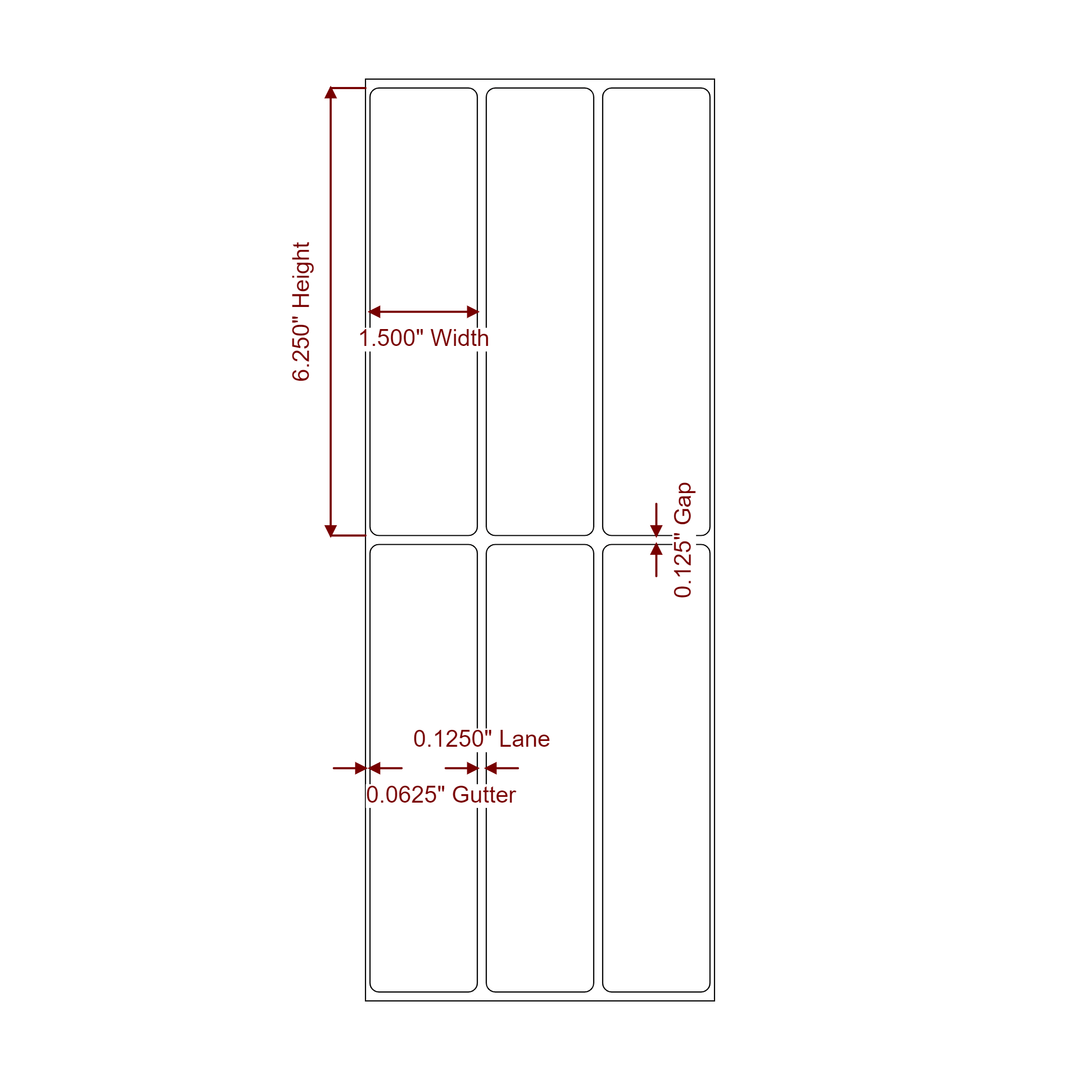 1.5 Inch x 6.25 Inch Rectangle Inkjet Label Roll - 3Up - 2D Drawing