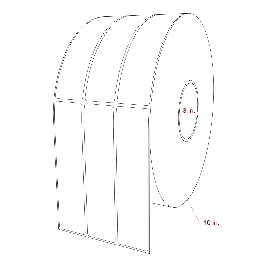 1.5 Inch x 6.25 Inch Rectangle Inkjet Label Roll - 3 Inch Core - 10 Inch Roll OD - 3Up - 3D Perspective