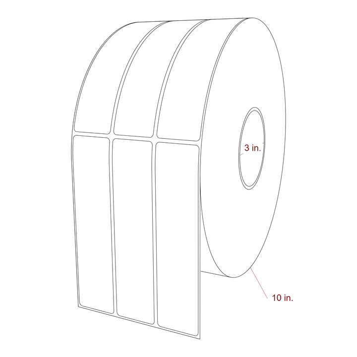 1.5 Inch x 6.25 Inch Rectangle Inkjet Label Roll - 3 Inch Core - 10 Inch Roll OD - 3Up - 3D Perspective