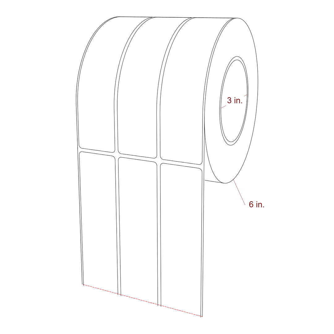 1.5 Inch x 6.25 Inch Rectangle Inkjet Label Roll - 3 Inch Core - 6 Inch Roll OD - 3Up - 3D Perspective
