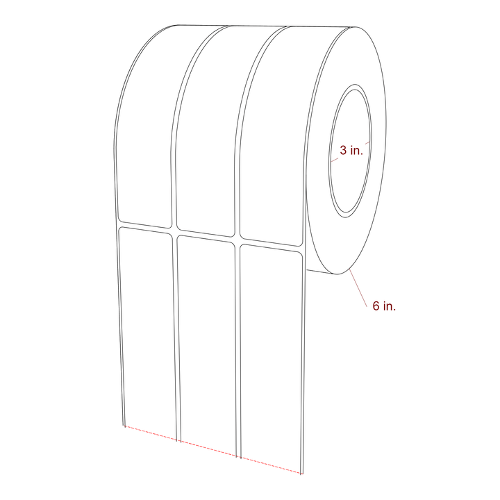 1.5 Inch x 6.25 Inch Rectangle Inkjet Label Roll - 3 Inch Core - 6 Inch Roll OD - 3Up - 3D Perspective