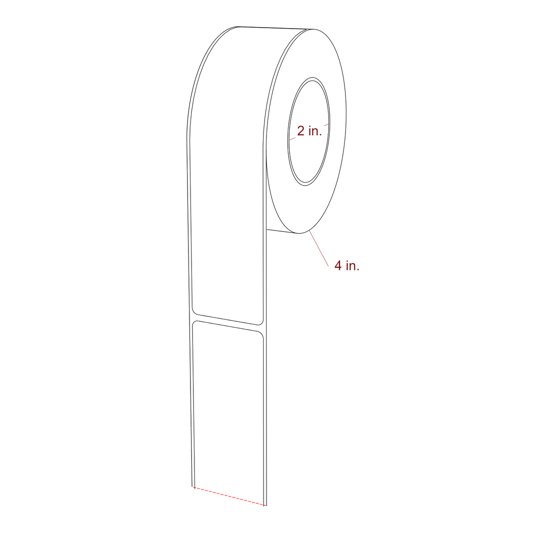 1.5 Inch x 6.5 Inch Rectangle Inkjet Label Roll - 2 Inch Core - 4 Inch Roll OD - 3D Perspective