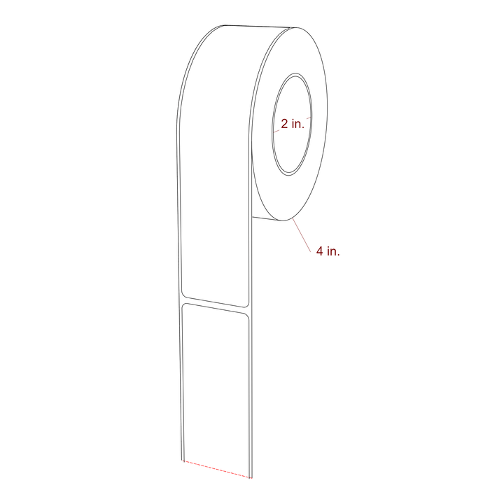 1.5 Inch x 6.5 Inch Rectangle Inkjet Label Roll - 2 Inch Core - 4 Inch Roll OD - 3D Perspective