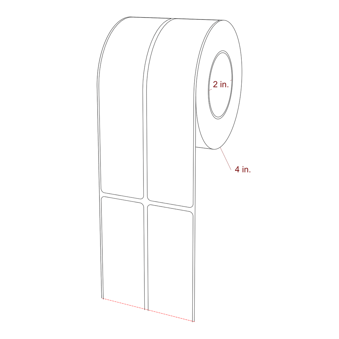 1.5 Inch x 6.5 Inch Rectangle Inkjet Label Roll - 2 Inch Core - 4 Inch Roll OD - 2Up - 3D Perspective