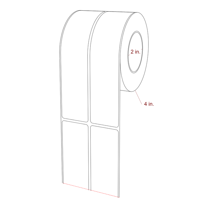 1.5 Inch x 6.5 Inch Rectangle Inkjet Label Roll - 2 Inch Core - 4 Inch Roll OD - 2Up - 3D Perspective