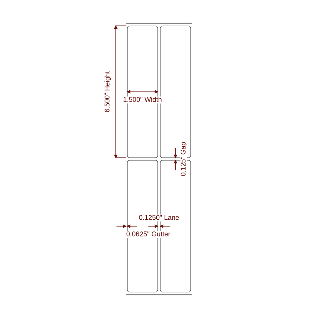 1.5" x 6.5" Rectangle Roll for Epson ColorWorks & Primera Printers; 1.5" x 6.5" Rectangle Label Diagram