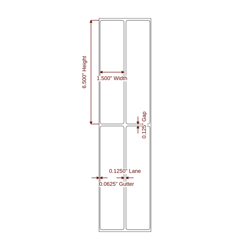 1.5" x 6.5" Inkjet Label Rolls | 2-Up | Fits Epson ColorWorks & Primera - Label Diagram