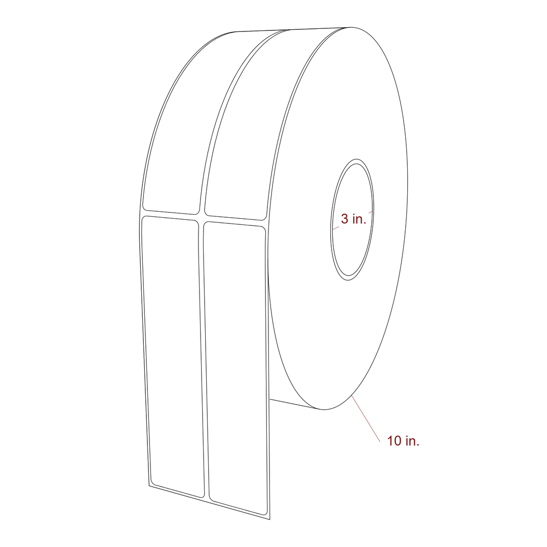 1.5 Inch x 6.5 Inch Rectangle Inkjet Label Roll - 3 Inch Core - 10 Inch Roll OD - 2Up - 3D Perspective