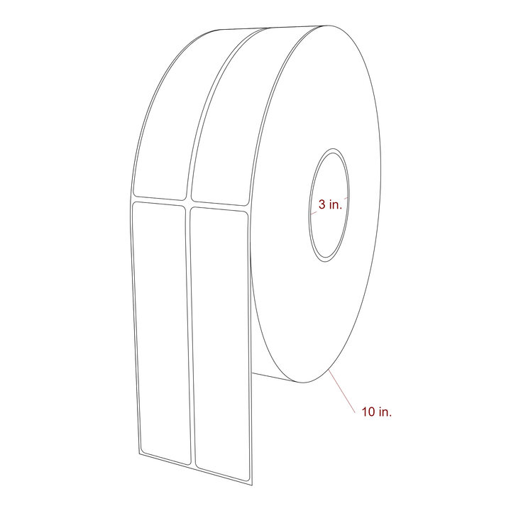 1.5 Inch x 6.5 Inch Rectangle Inkjet Label Roll - 3 Inch Core - 10 Inch Roll OD - 2Up - 3D Perspective