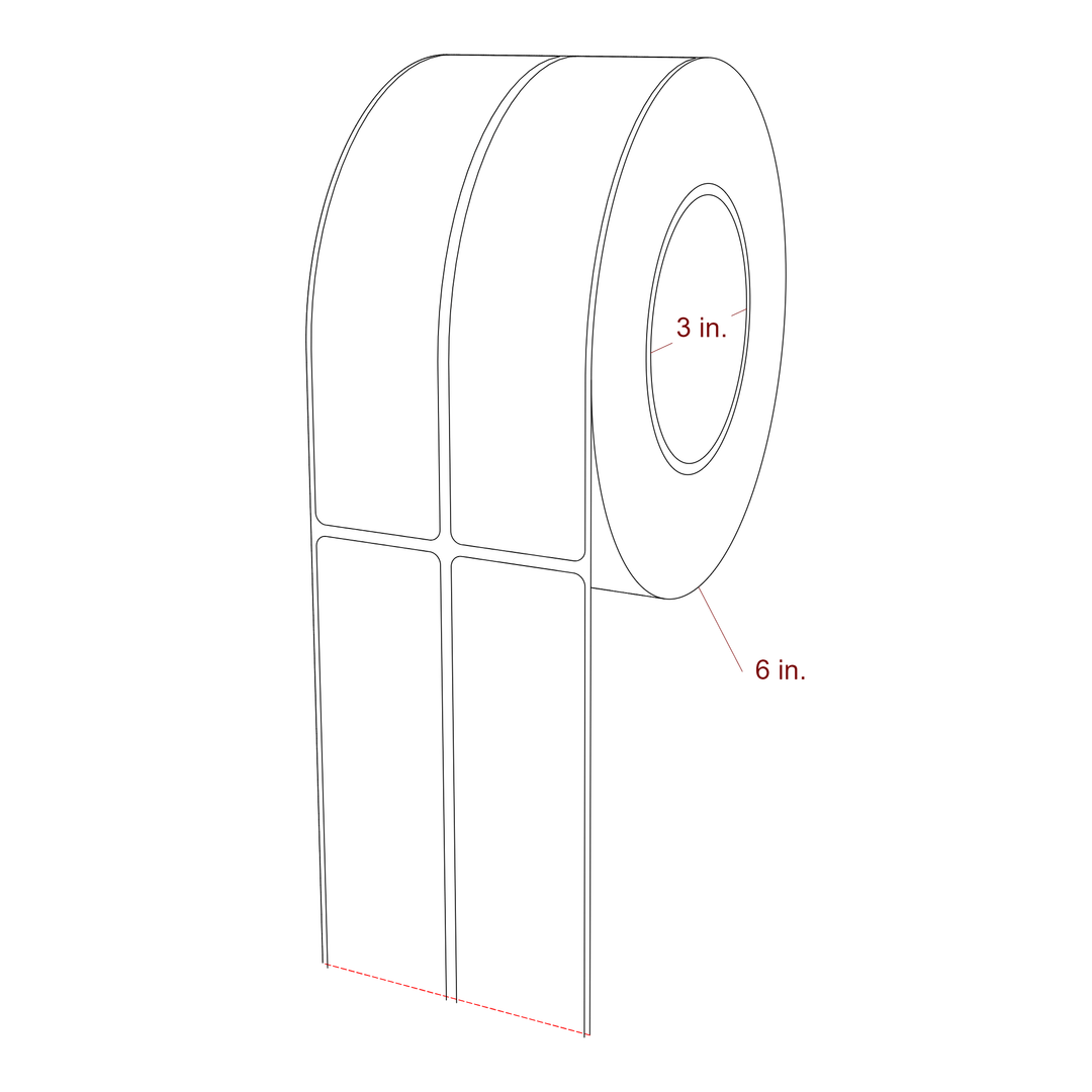 1.5 Inch x 6.5 Inch Rectangle Inkjet Label Roll - 3 Inch Core - 6 Inch Roll OD - 2Up - 3D Perspective