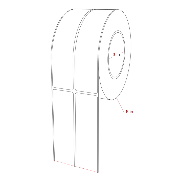 1.5 Inch x 6.5 Inch Rectangle Inkjet Label Roll - 3 Inch Core - 6 Inch Roll OD - 2Up - 3D Perspective