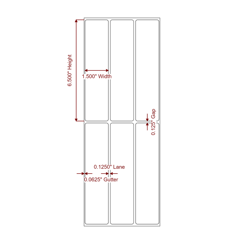 1.5" x 6.5" Inkjet Label Rolls | 3-Up | Fits Epson ColorWorks & Primera - Label Diagram