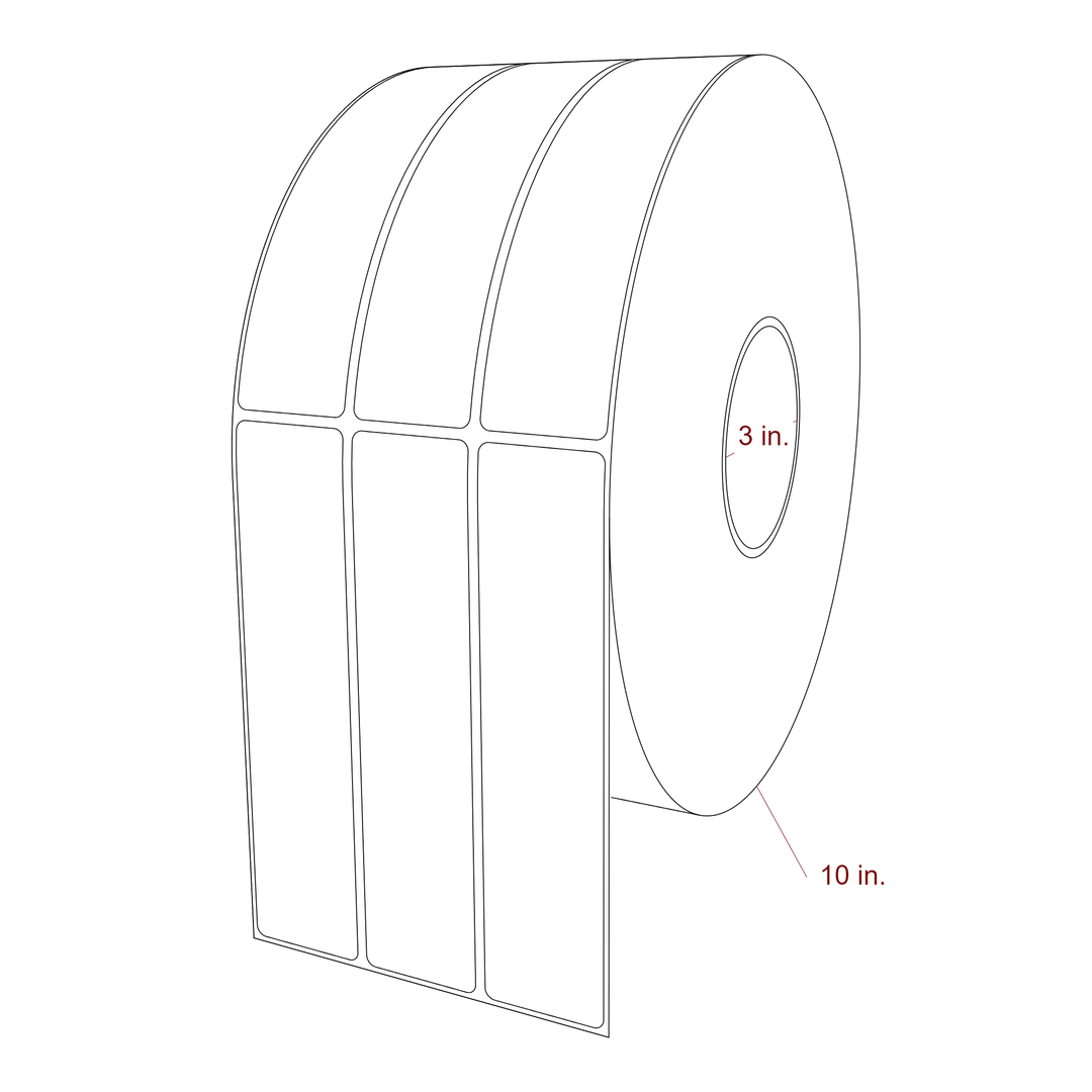 1.5 Inch x 6.5 Inch Rectangle Inkjet Label Roll - 3 Inch Core - 10 Inch Roll OD - 3Up - 3D Perspective