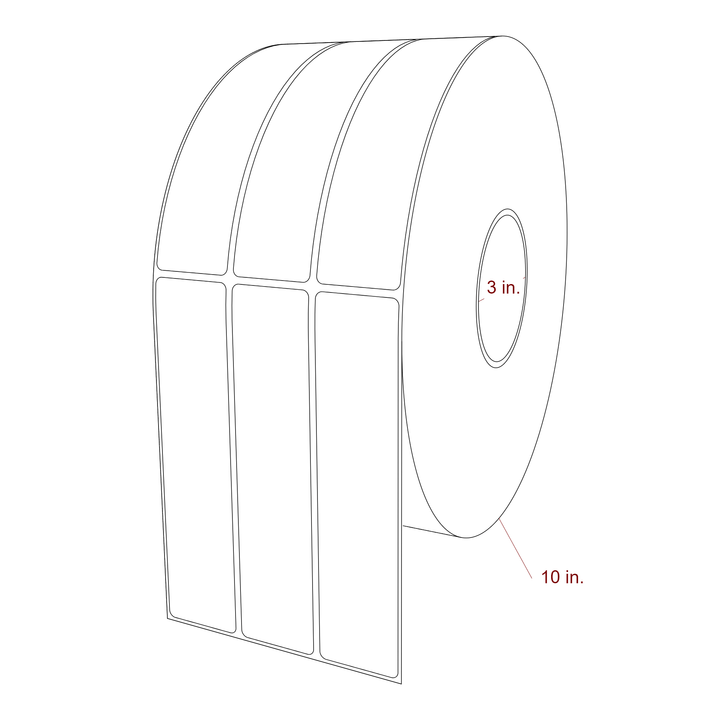 1.5 Inch x 6.5 Inch Rectangle Inkjet Label Roll - 3 Inch Core - 10 Inch Roll OD - 3Up - 3D Perspective