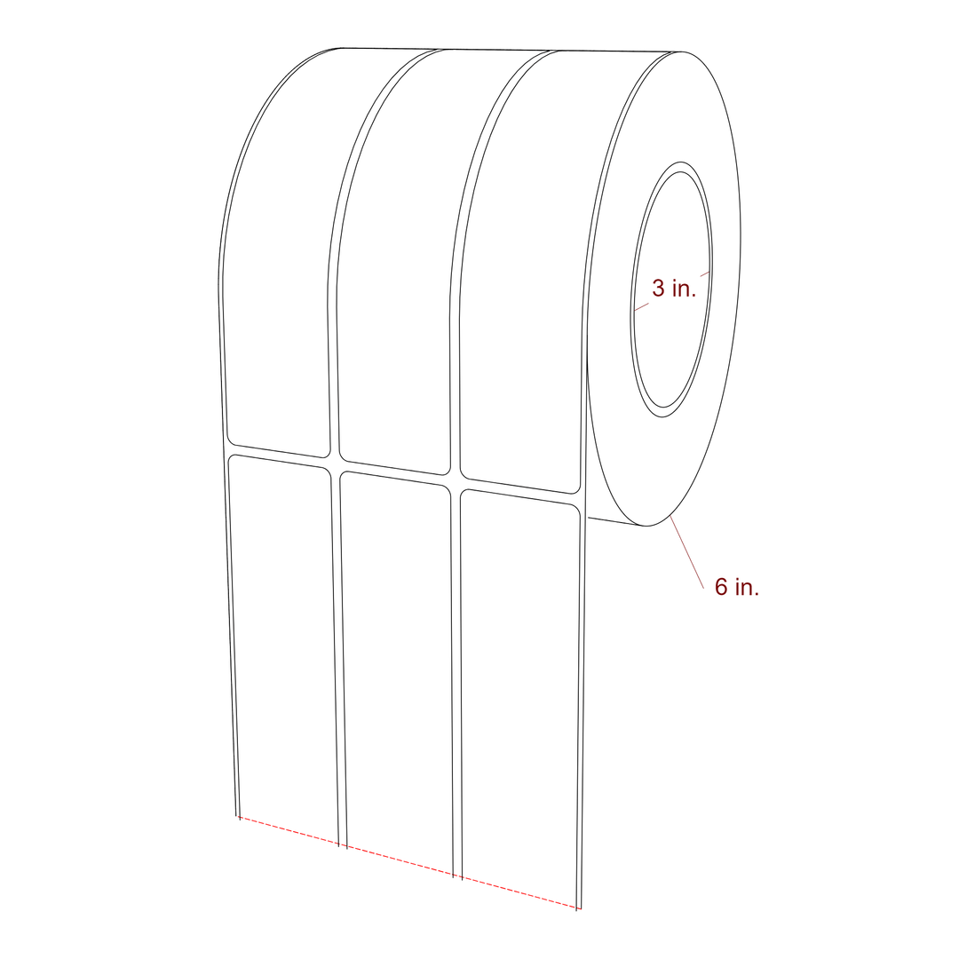 1.5 Inch x 6.5 Inch Rectangle Inkjet Label Roll - 3 Inch Core - 6 Inch Roll OD - 3Up - 3D Perspective