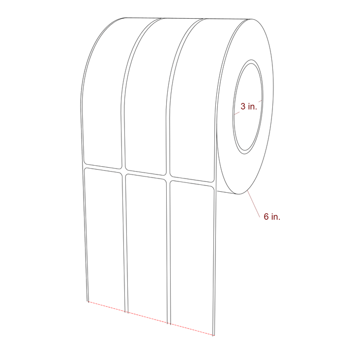 1.5 Inch x 6.5 Inch Rectangle Inkjet Label Roll - 3 Inch Core - 6 Inch Roll OD - 3Up - 3D Perspective