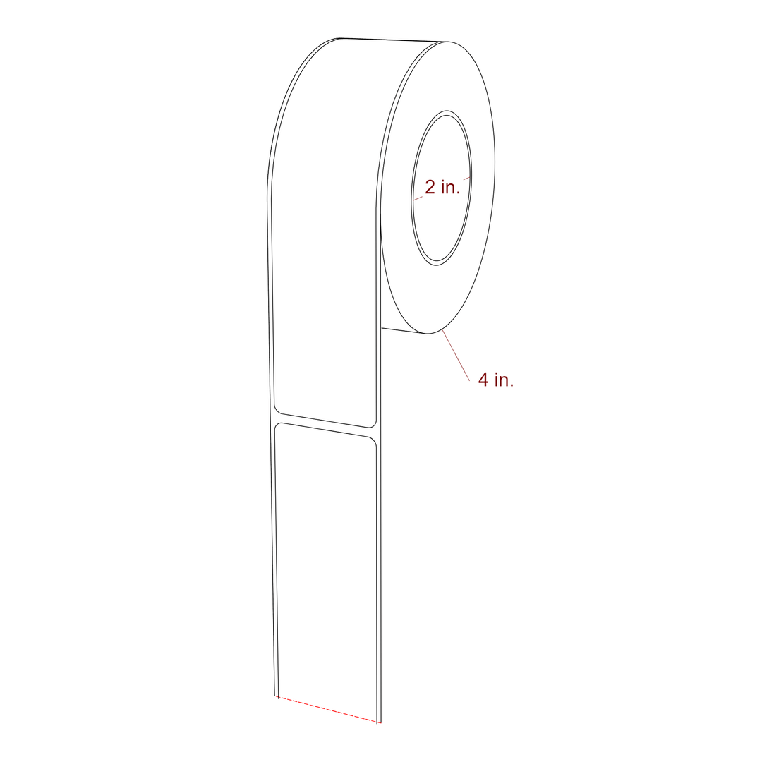1.5 Inch x 6 Inch Rectangle Inkjet Label Roll - 2 Inch Core - 4 Inch Roll OD - 3D Perspective