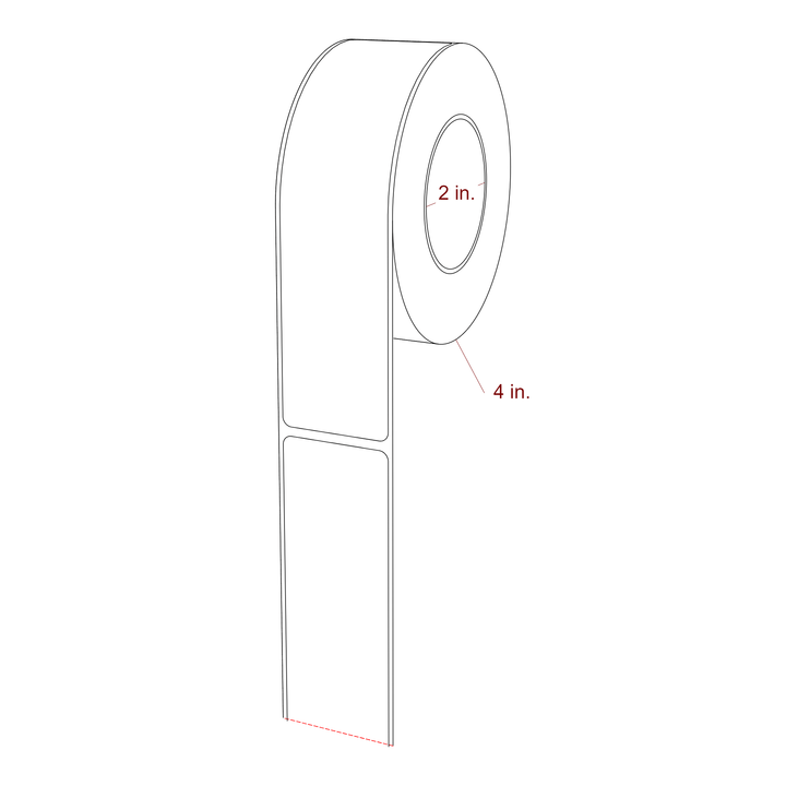 1.5 Inch x 6 Inch Rectangle Inkjet Label Roll - 2 Inch Core - 4 Inch Roll OD - 3D Perspective