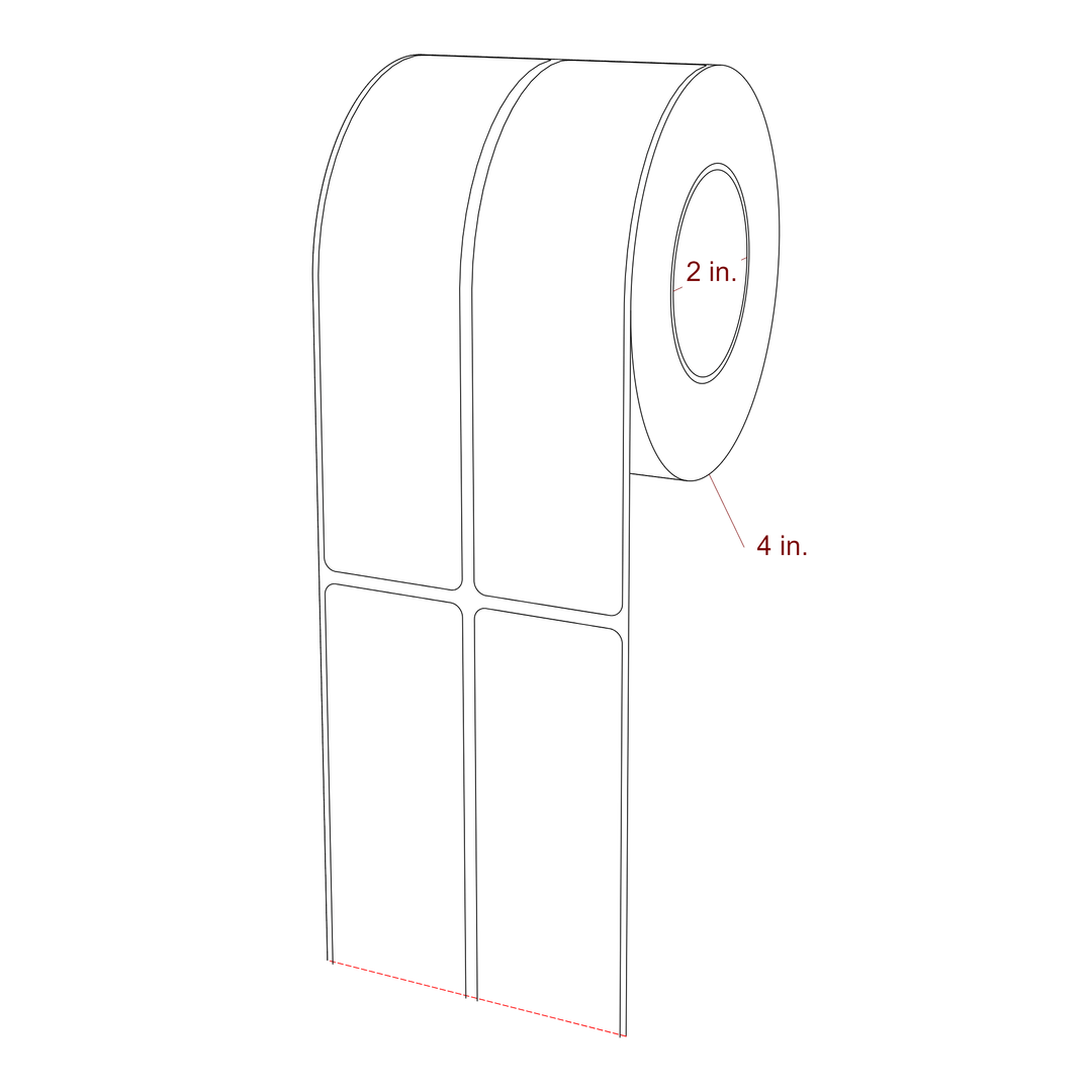 1.5 Inch x 6 Inch Rectangle Inkjet Label Roll - 2 Inch Core - 4 Inch Roll OD - 2Up - 3D Perspective