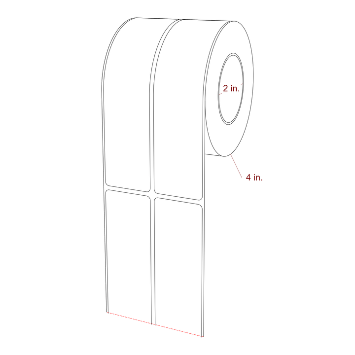 1.5 Inch x 6 Inch Rectangle Inkjet Label Roll - 2 Inch Core - 4 Inch Roll OD - 2Up - 3D Perspective