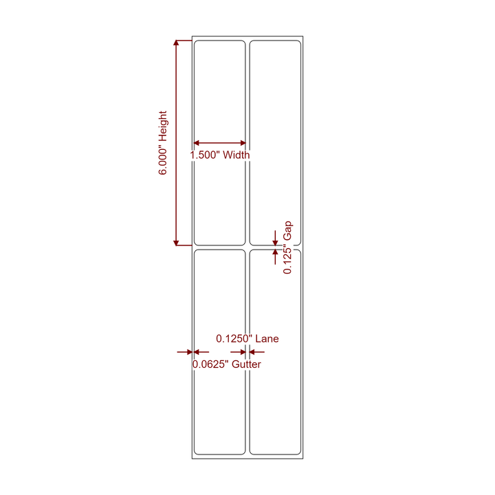 1.5 Inch x 6 Inch Rectangle Inkjet Label Roll - 2D Drawing