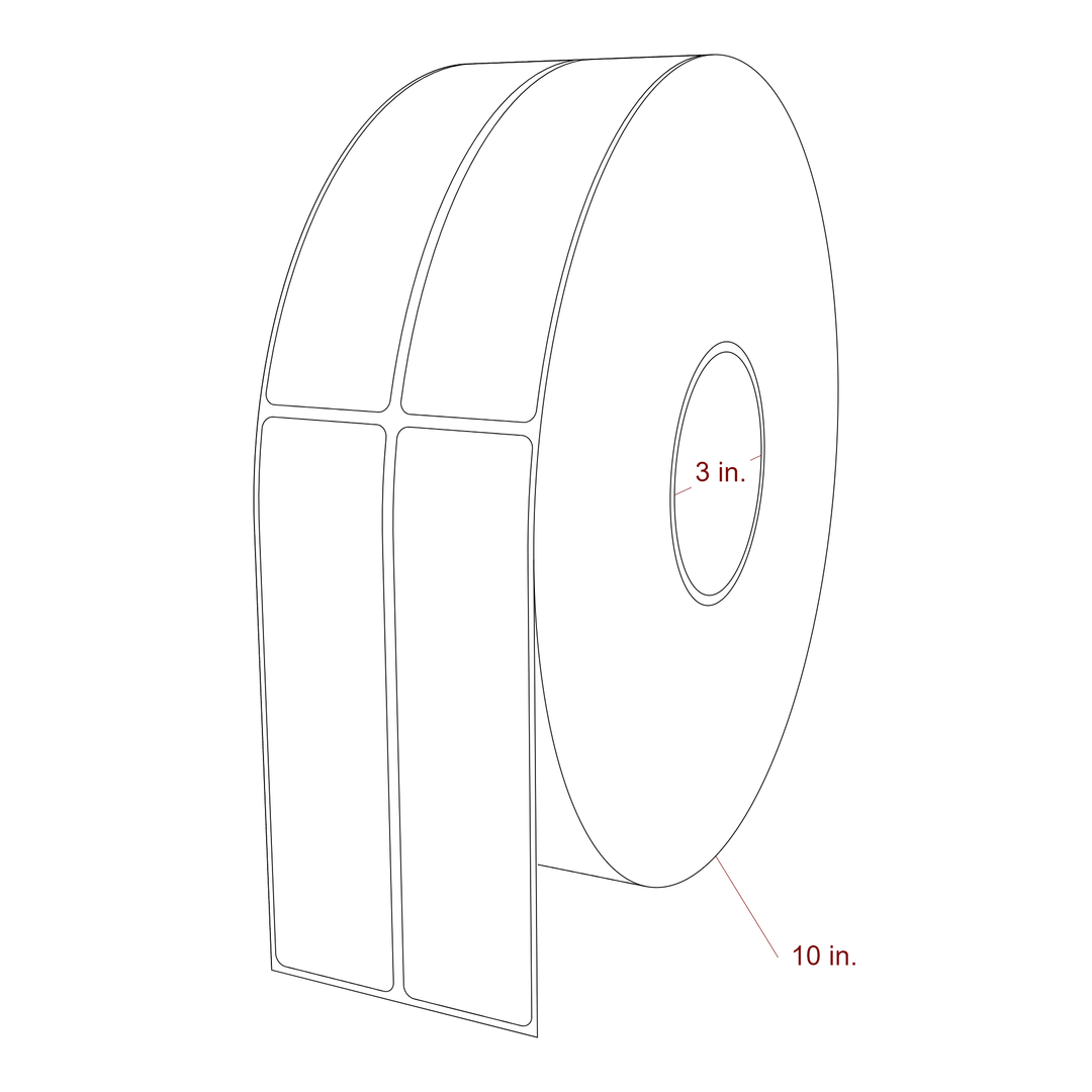 1.5 Inch x 6 Inch Rectangle Inkjet Label Roll - 3 Inch Core - 10 Inch Roll OD - 2Up - 3D Perspective