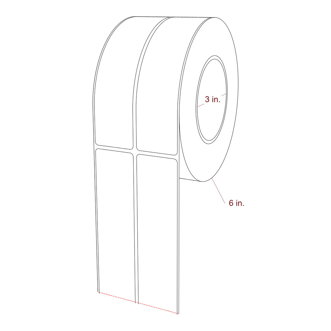 1.5 Inch x 6 Inch Rectangle Inkjet Label Roll - 3 Inch Core - 6 Inch Roll OD - 3D Perspective