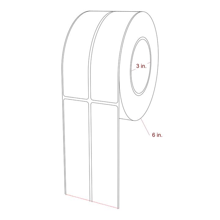 1.5 Inch x 6 Inch Rectangle Inkjet Label Roll - 3 Inch Core - 6 Inch Roll OD - 3D Perspective