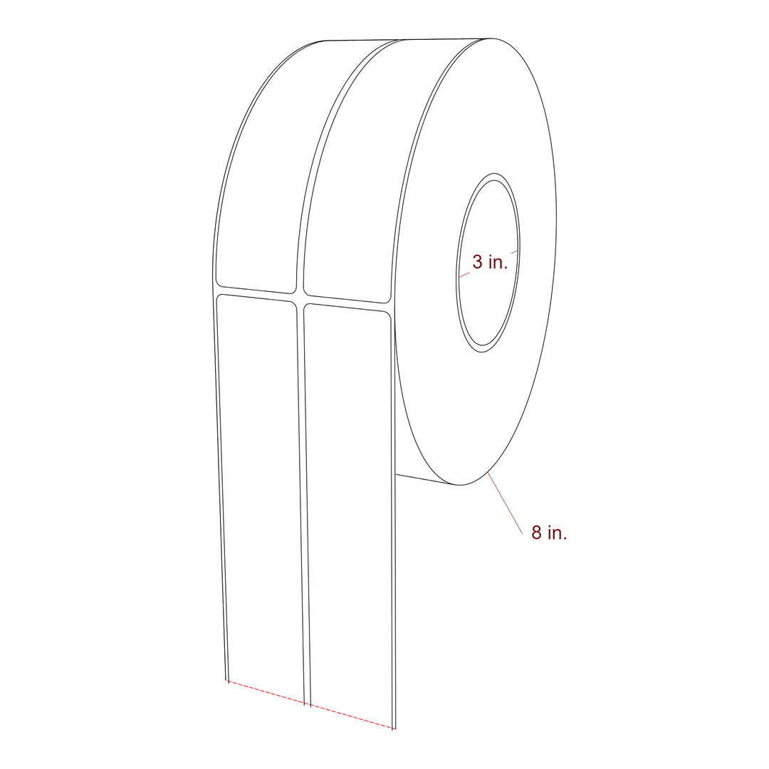 1.5 Inch x 6 Inch Rectangle Inkjet Label Roll - 3 Inch Core - 8 Inch Roll OD - 2Up - 3D Perspective