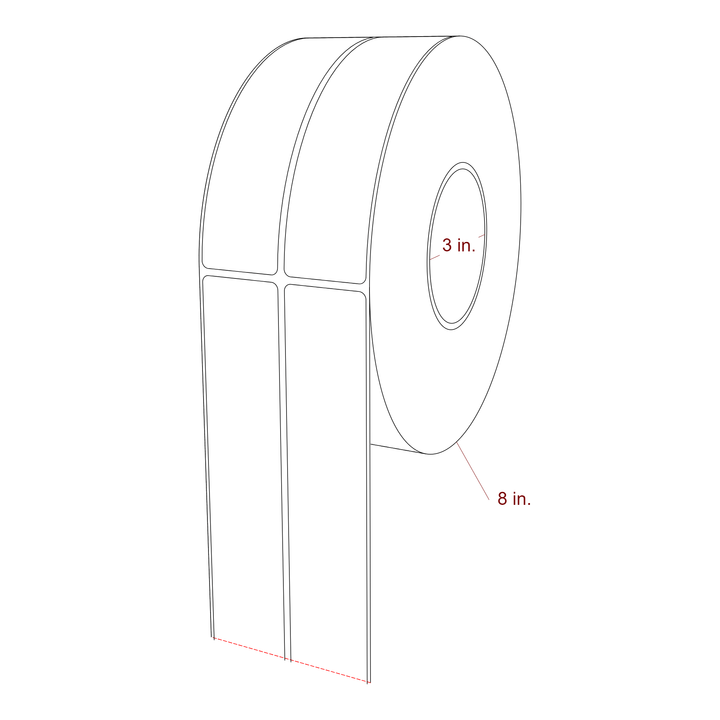 1.5 Inch x 6 Inch Rectangle Inkjet Label Roll - 3 Inch Core - 8 Inch Roll OD - 2Up - 3D Perspective