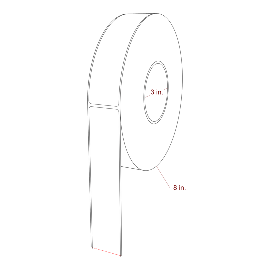 1.5 Inch x 6 Inch Rectangle Inkjet Label Roll - 3 Inch Core - 8 Inch Roll OD - 3D Perspective