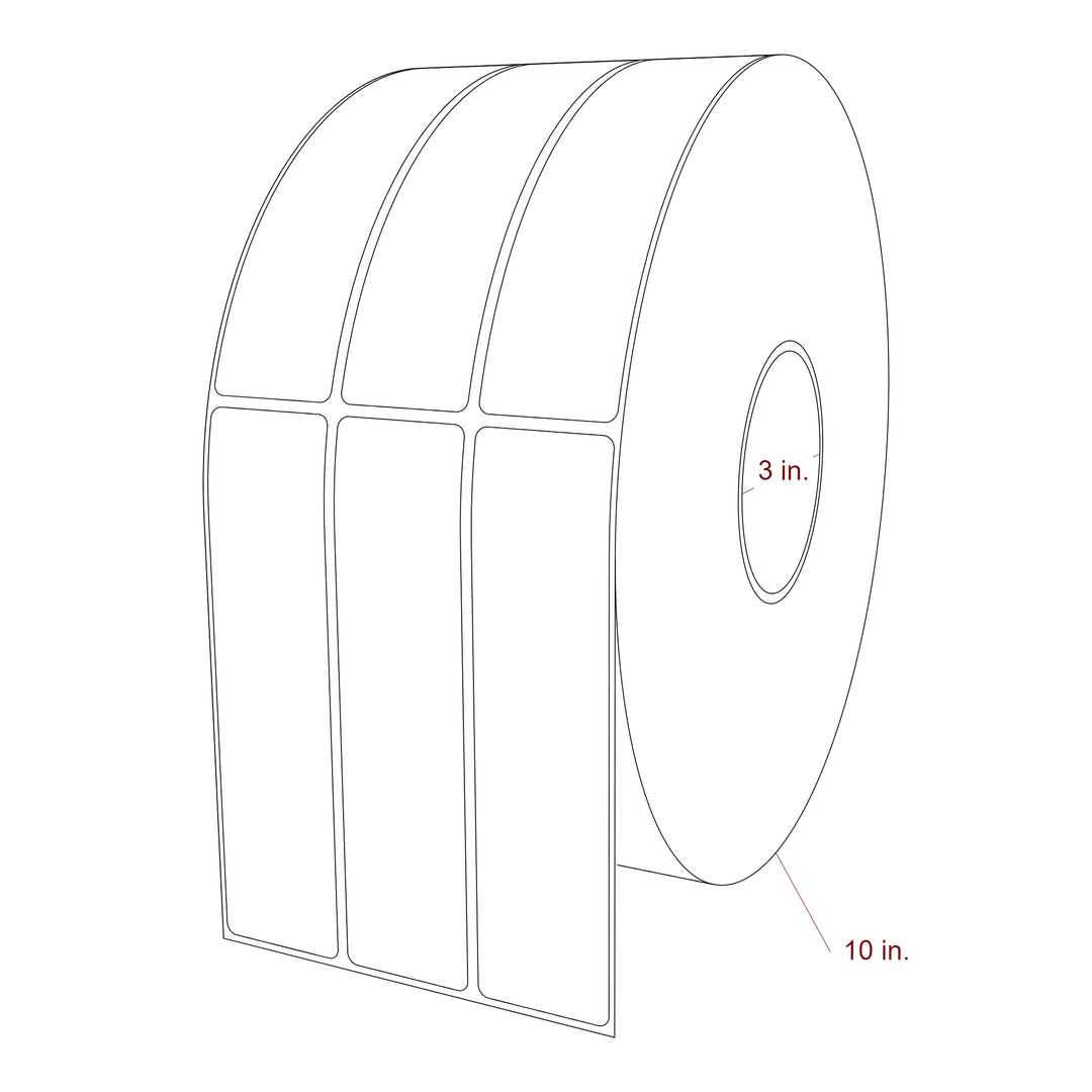 1.5 Inch x 6 Inch Rectangle Inkjet Label Roll - 3 Inch Core - 10 Inch Roll OD - 3Up - 3D Perspective