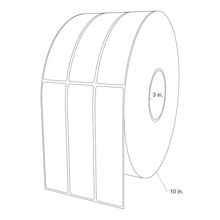 1.5 Inch x 6 Inch Rectangle Inkjet Label Roll - 3 Inch Core - 10 Inch Roll OD - 3Up - 3D Perspective